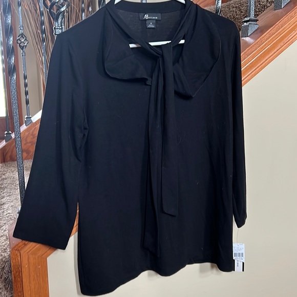 Black size medium 3/4length sleeve top from AB studio ruffle and tie neck - Picture 1 of 5